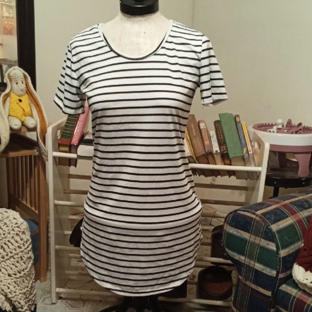 Crew Tshirt Classic Long Black and White Striped Women's Top Sz Med